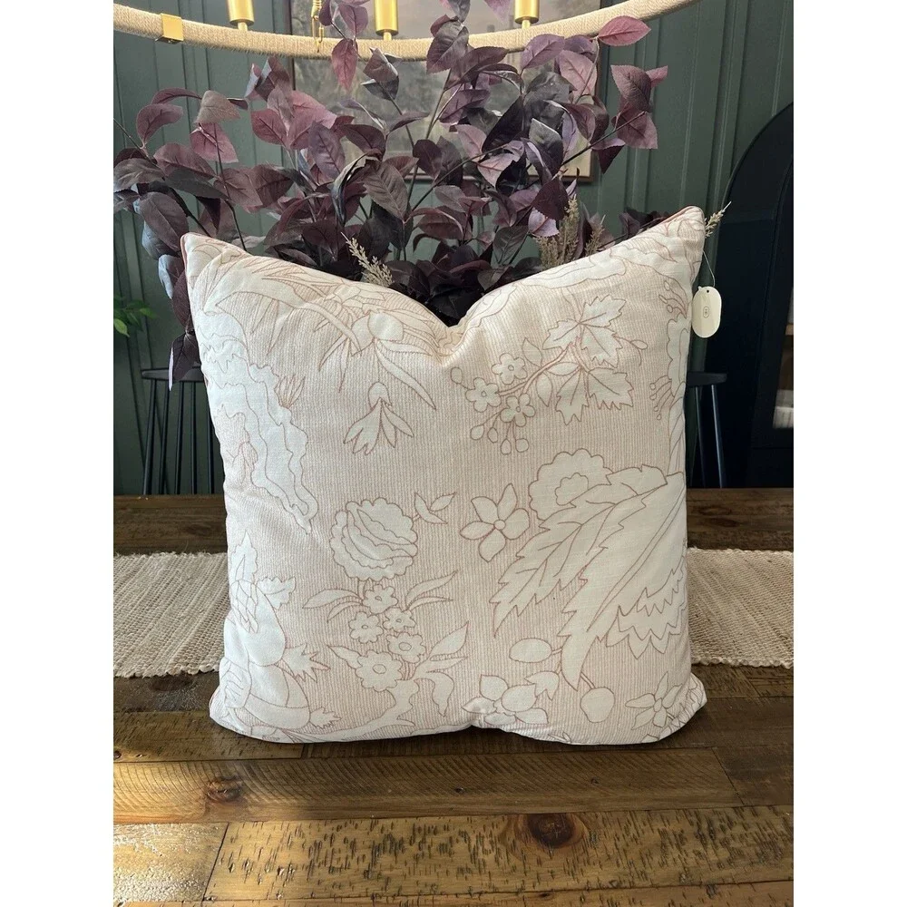 Oversized Square Reverse Embroidered Floral Pillow Orange or Cream -